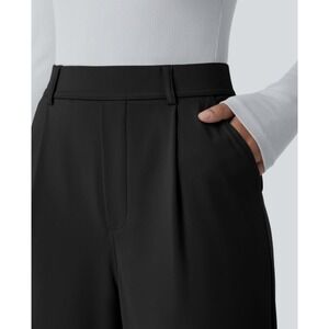 Halara Black High Waisted Wide Leg Pleated Trousers Workwear Pants Large Regular